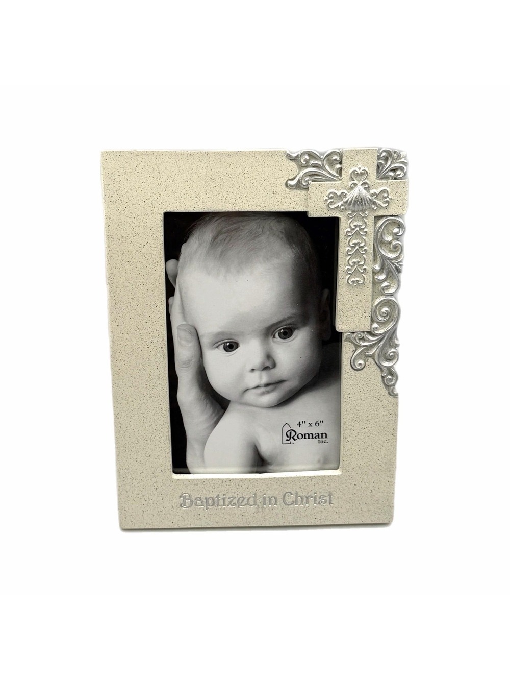 Vintage Roman Inc “Baptized in Christ” Faux-Stone Picture Frame – 4x6-In Photo